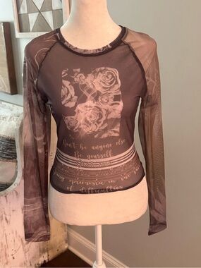 Women's Sheer Graphic Long-Sleeve Top - gothic